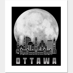 Ottawa Canada Skyline Full Moon Posters and Art